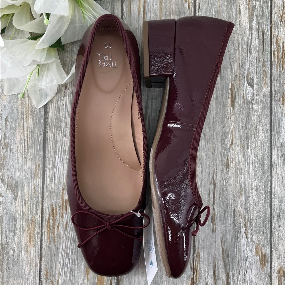 Women's String Bow Block Heel Ballet Shoes Size 10